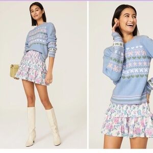 LoveShackFancy Blue and Pink Patterned Sweater